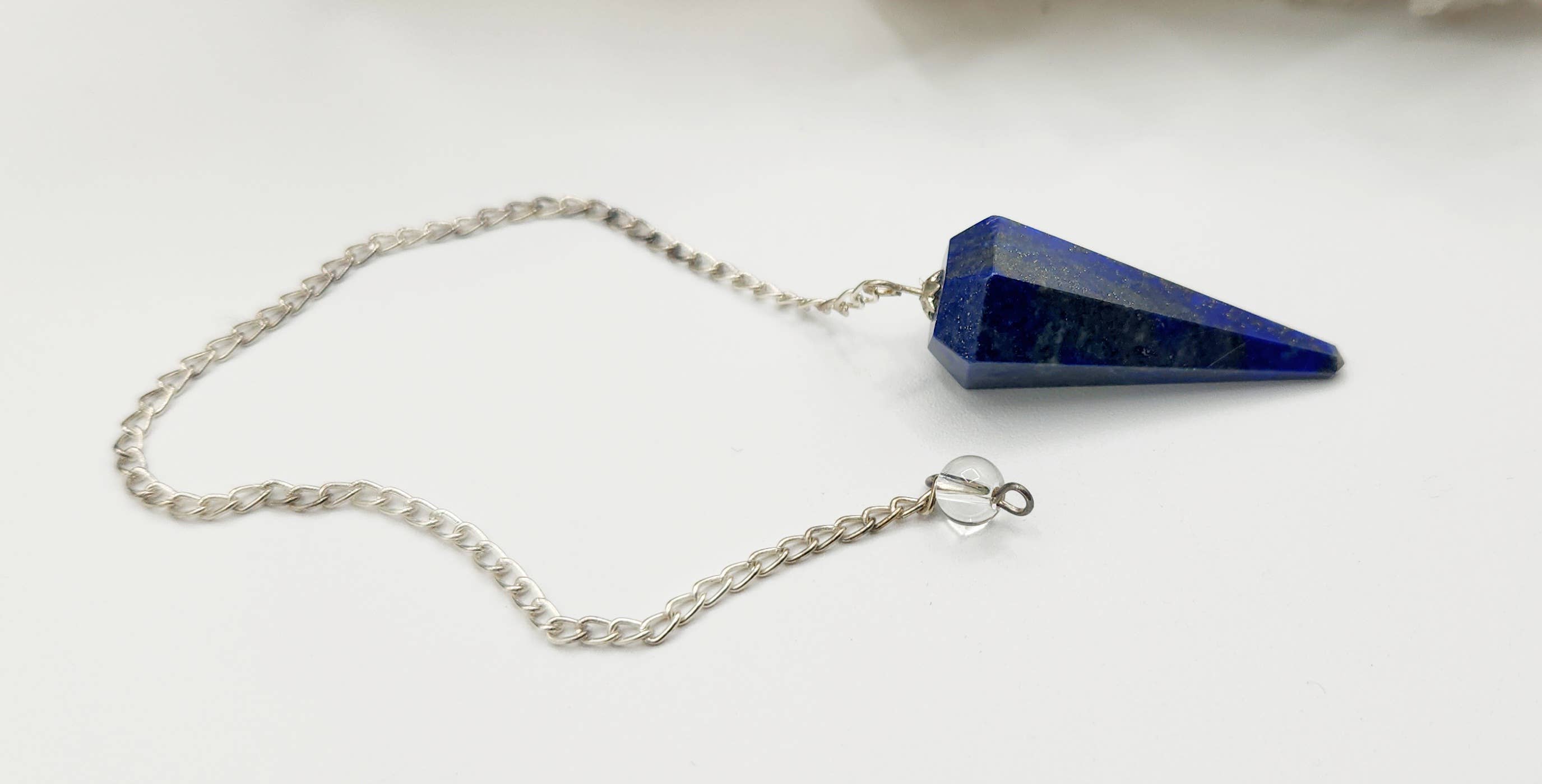 Meraki Gemstones - Wholesale Pendulum Board - Lapis Lazulli Pendulum with Silver Color Chain 1