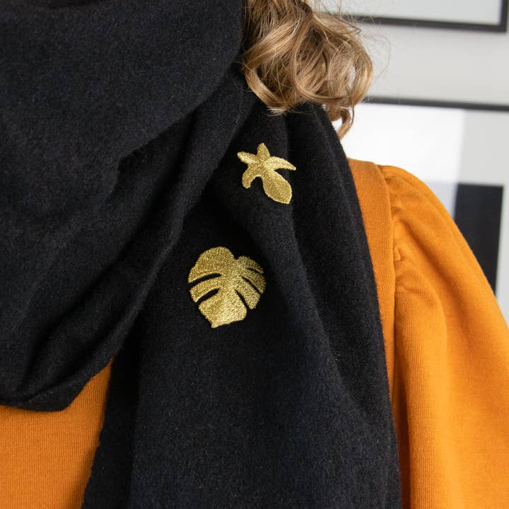 Botanopia - gifts , decor and cards for plant lovers - Wholesale Brooch - Golden Embroidered Brooches - 3 tropical leaves (Aroids)7