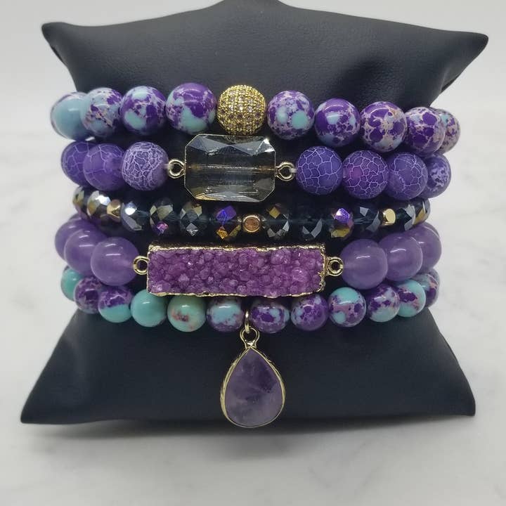 Amethyst und lila Imperial Jaspis Armband Stack für den Großhandel von Elle Brands LLC