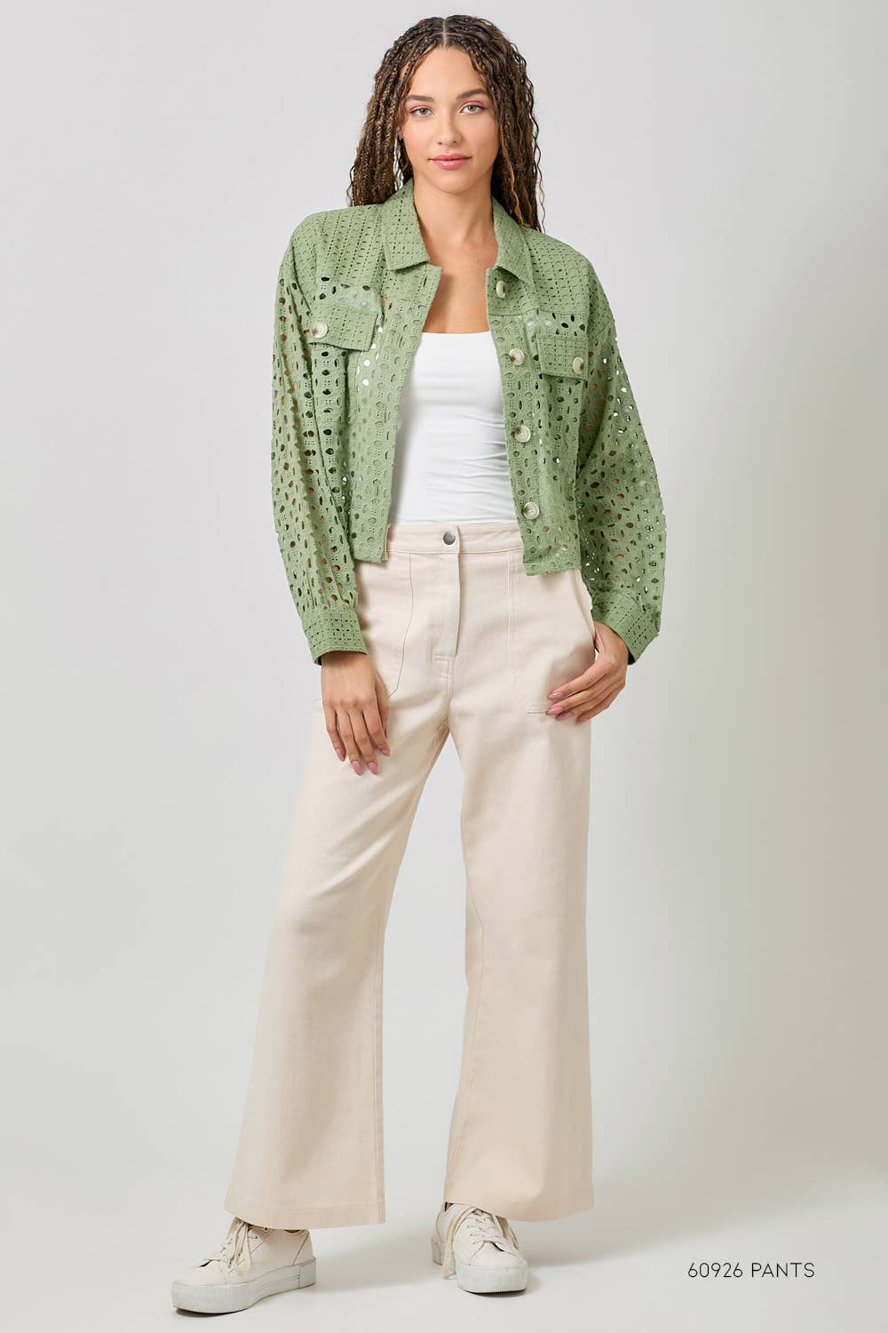 Mystree - Wholesale Jacket - Women's - 61096 Button Down Mixed Eyelet Jacket 14