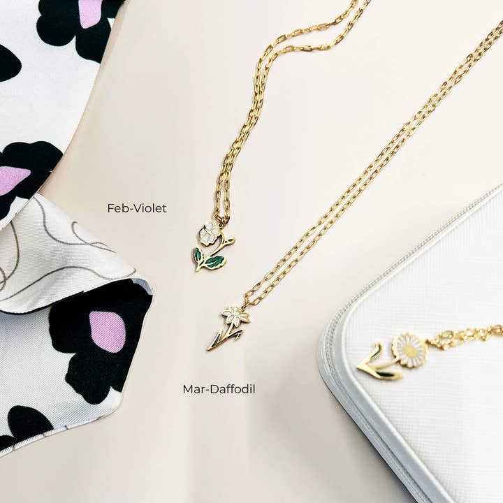 Studio Hop - Wholesale Pendant/Charm Necklace - Cut-Out Enamel Birth Flower Necklace1