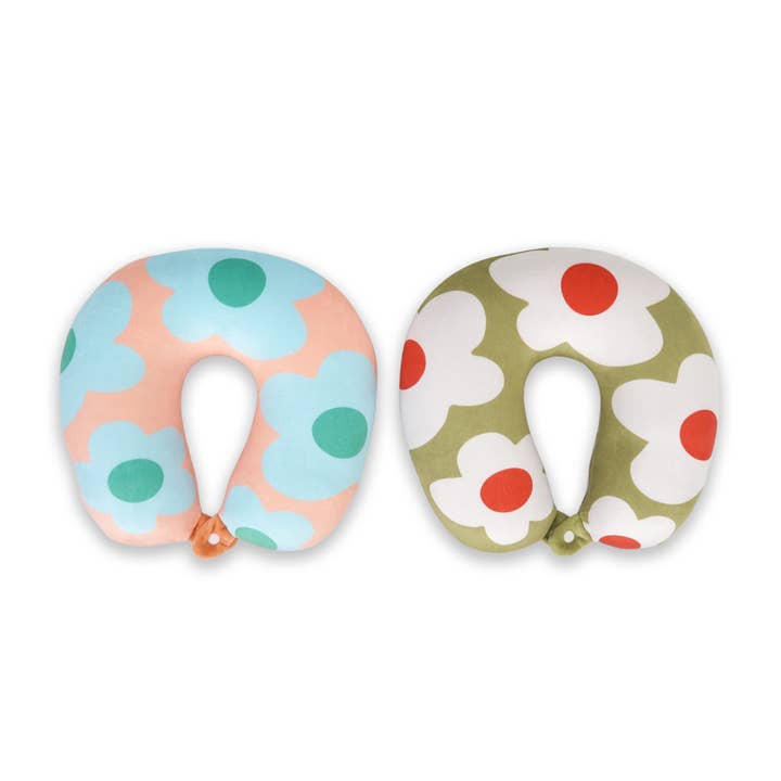 Helio Ferretti Co - Wholesale Travel Pillow - OLIVE GREEN MACRO FLOWER TRAVEL CUSHION HF1