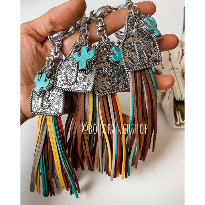 Boho Ranch Shop - Wholesale Keychain - Women's - Western Initial Eartag Keychain - Cactus Pedant0
