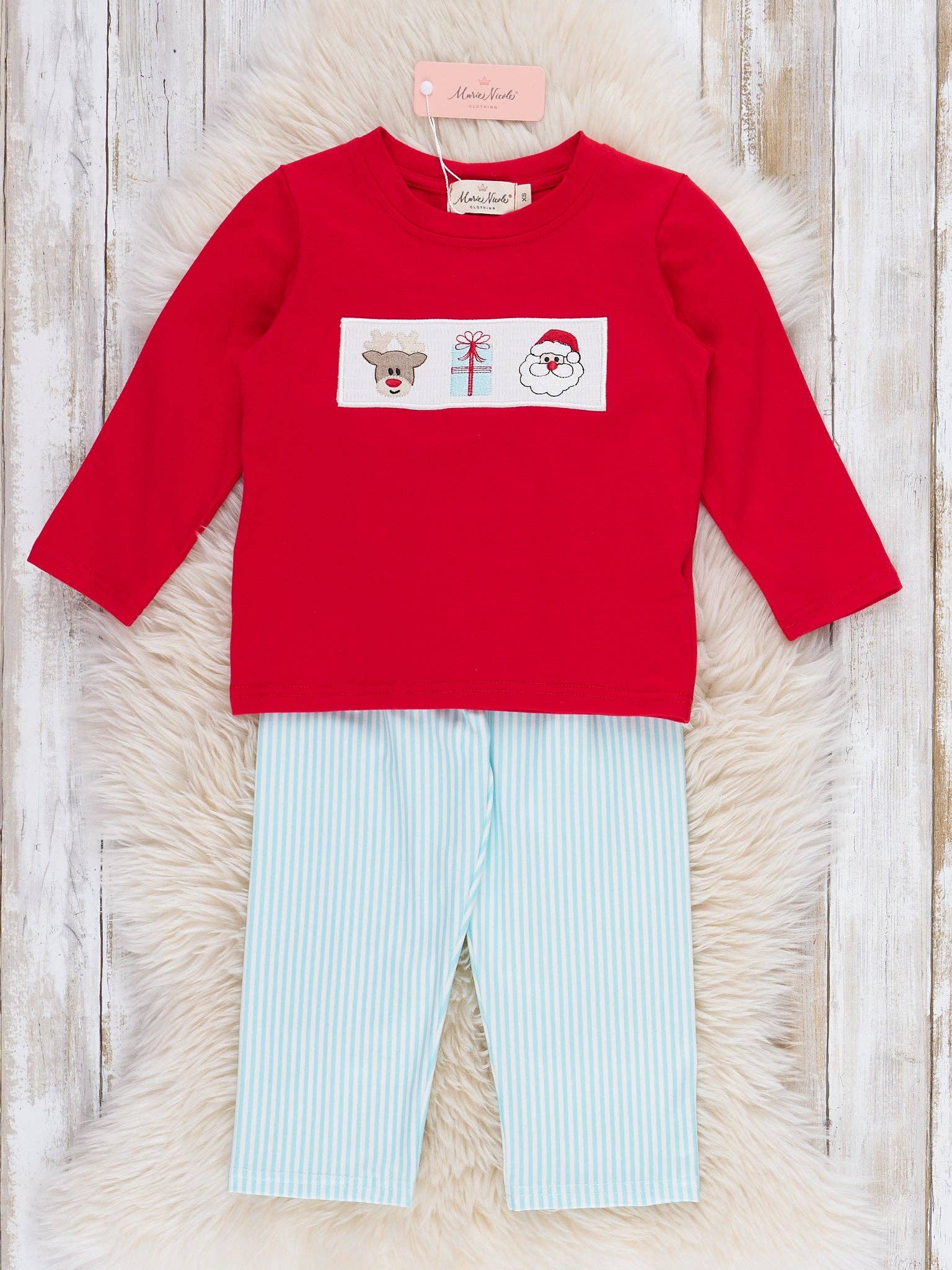 Marie Nicole Clothing - Wholesale Top & Pant Set - Kids - Season's Greetings Embroidered Outfit