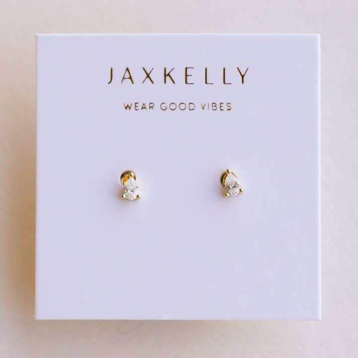 JaxKelly - Wholesale Stud/Post Earrings - Teardrop - White CZ - Earrings1