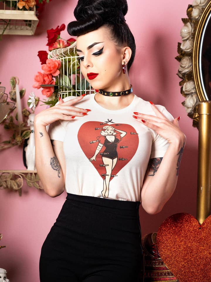 Heart Attack Fitted Tee in Ivory for wholesale by Mischief Made