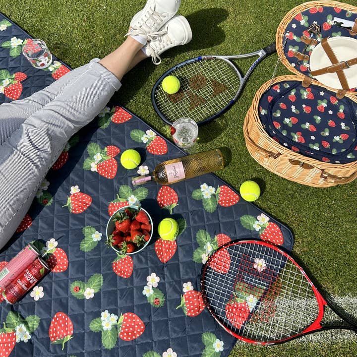 Strawberries & Cream Quilted Picnic Blanket 175 x 140cm for wholesale by Navigate Ltd