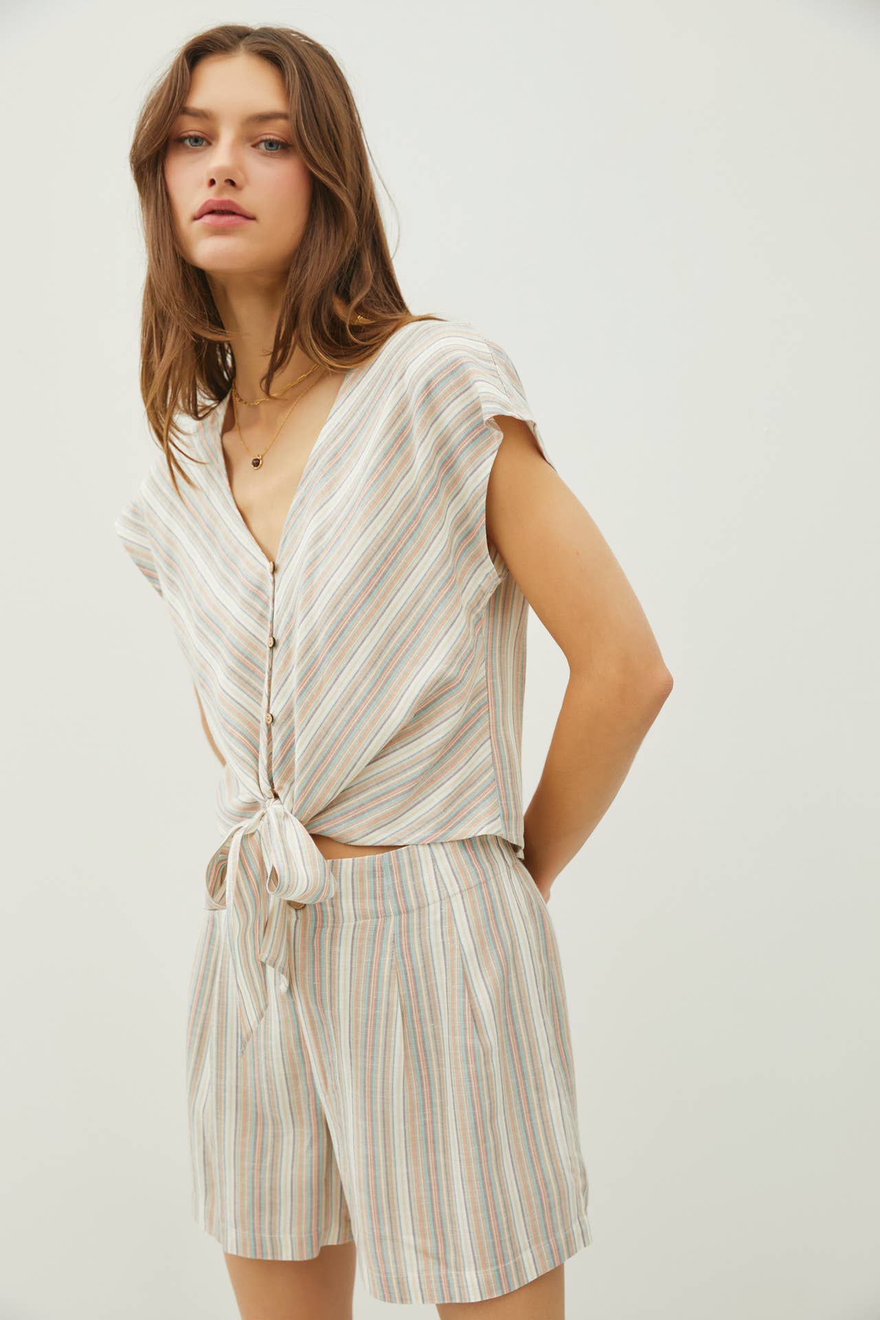 Be Cool - Wholesale Blouse - Women's - V-NECKLINE CAP SLEEVE TIE FRONT BLOUSE5