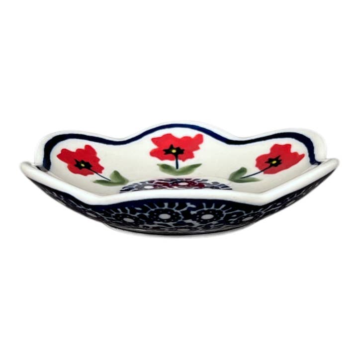 Bowl, Scalloped, Shallow, 4.25", (P205) in "Poppy Garden" by Manufaktura | P205T-EJ01 for wholesale by Polish Pottery Outlet