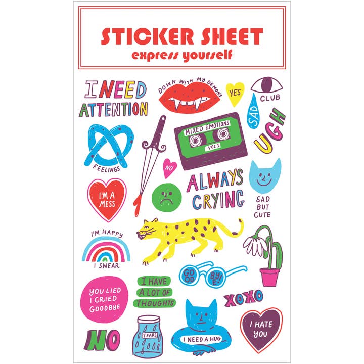 Mixed Emotions Sticker Sheet for wholesale by THE FOUND