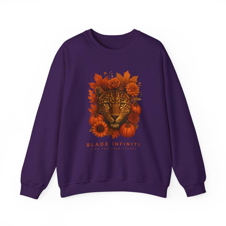 Pull unisexe col rond « Jungle léopard d'automne » pour la vente par Blade Infiniti LLC