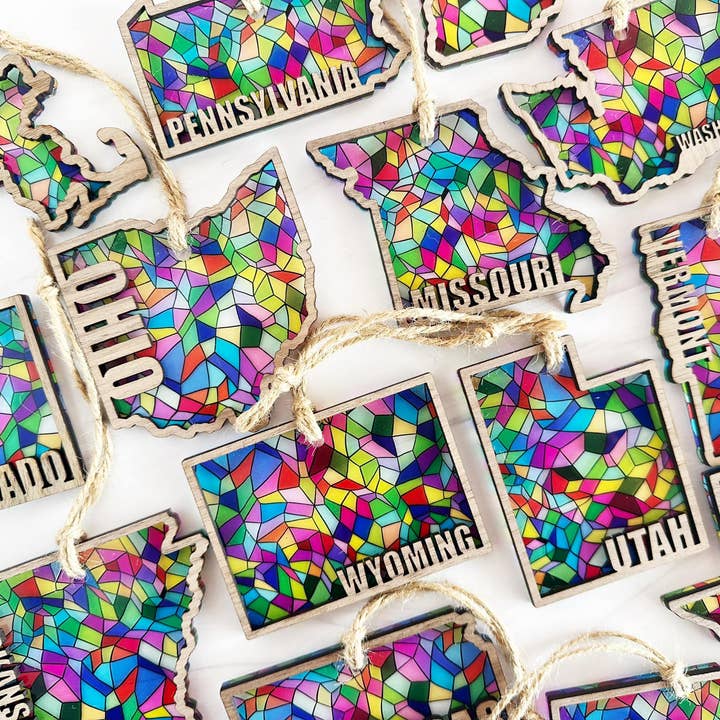 Stellar Gifts & Goods Wholesale - Wholesale Ornament - Stained Glass State Holiday Ornaments - Local Christmas