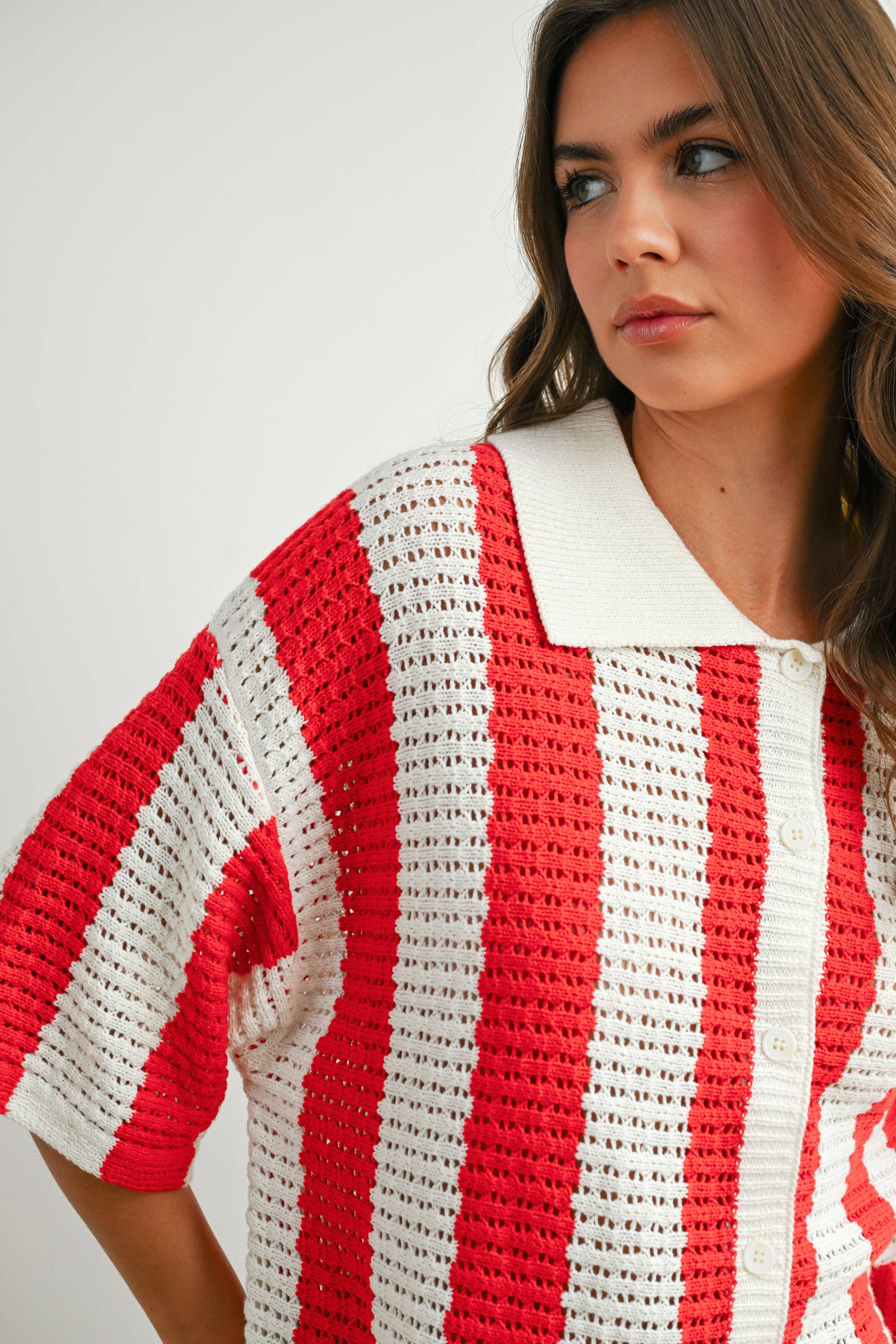 BUTTERMELON - Venta al por mayor Jersey de punto - Mujer - Jersey de Punto a Rayas con Botones - BMW774236