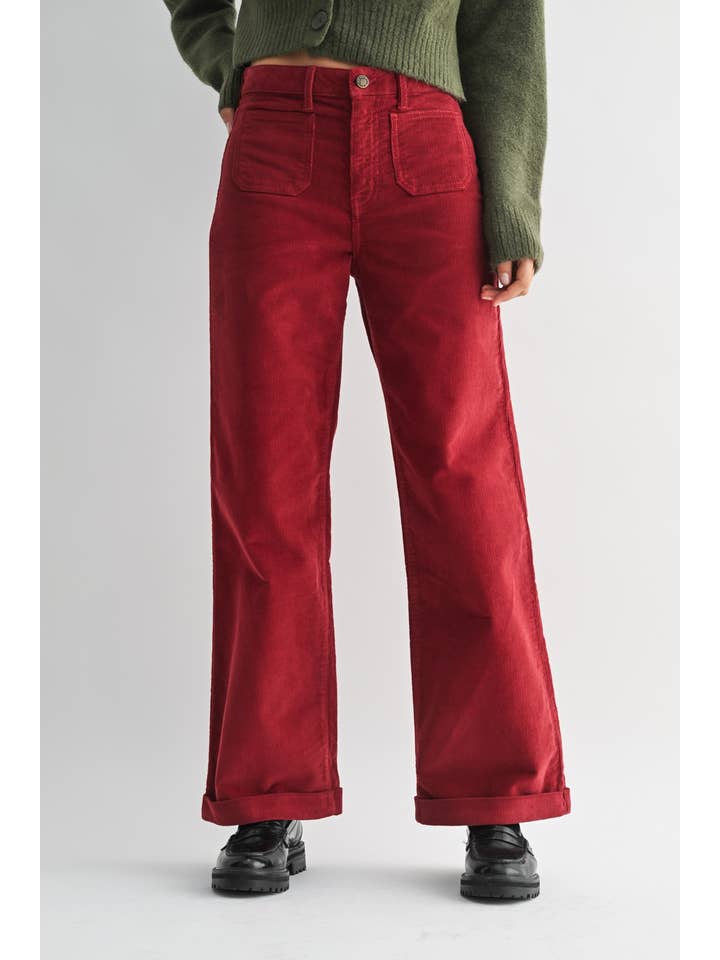 JBD - Wholesale Pants - Women's - DP503-C - DK RED - Corduroy Patch Pocket Wide Leg0