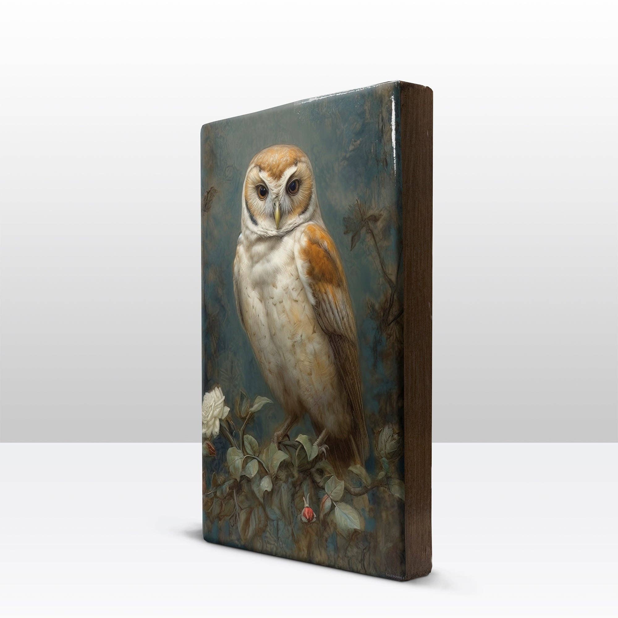 Laqueprint – wholesale Art print – Laqueprint owl with white roses - hand-lacquered - 19.5 x 30 cm - LP3952