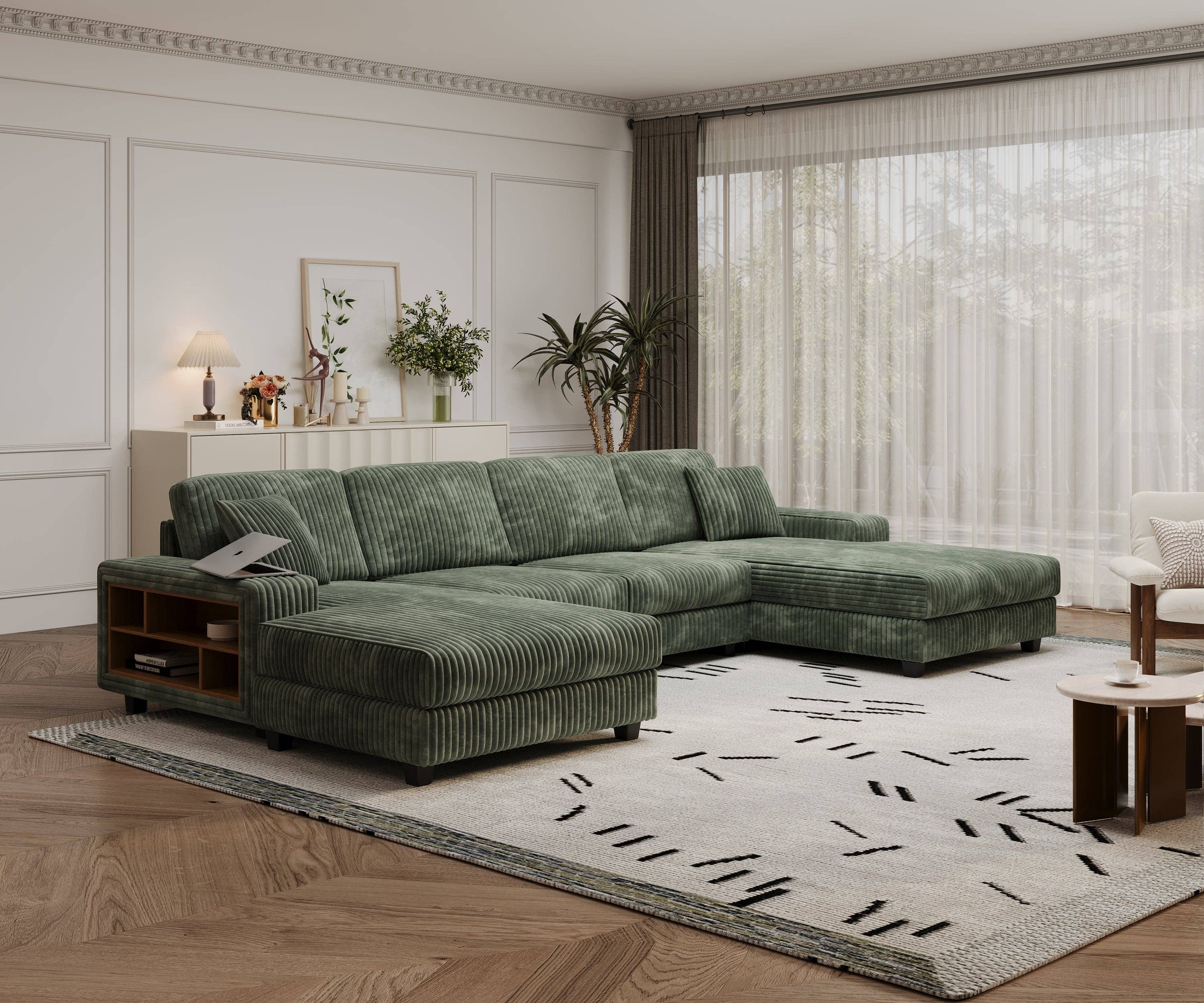 HOMYCASA DESIGN INC - Wholesale Sofa - 4-Seater U-Shaped Modular Sectional  Sofa & Corduroy Fabric4