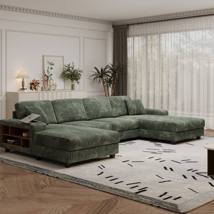 HOMYCASA DESIGN INC - Wholesale Sofa - 4-Seater U-Shaped Modular Sectional Sofa & Corduroy Fabric4