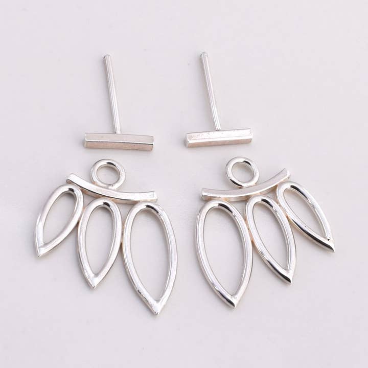 Triple Leaf Ear Jackets and Bar Studs Combo for wholesale by Renegade Silver