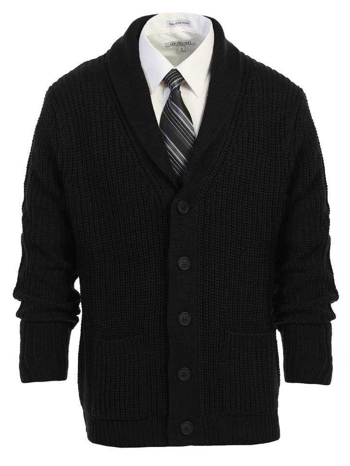 Men's Shawl Collar Knitted Button Front Cardigan GB-AF1205 for wholesale by b-one inc