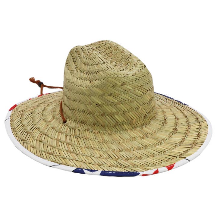 American Flag Under Brim Rush Straw Lifeguard Hat for wholesale on Faire3