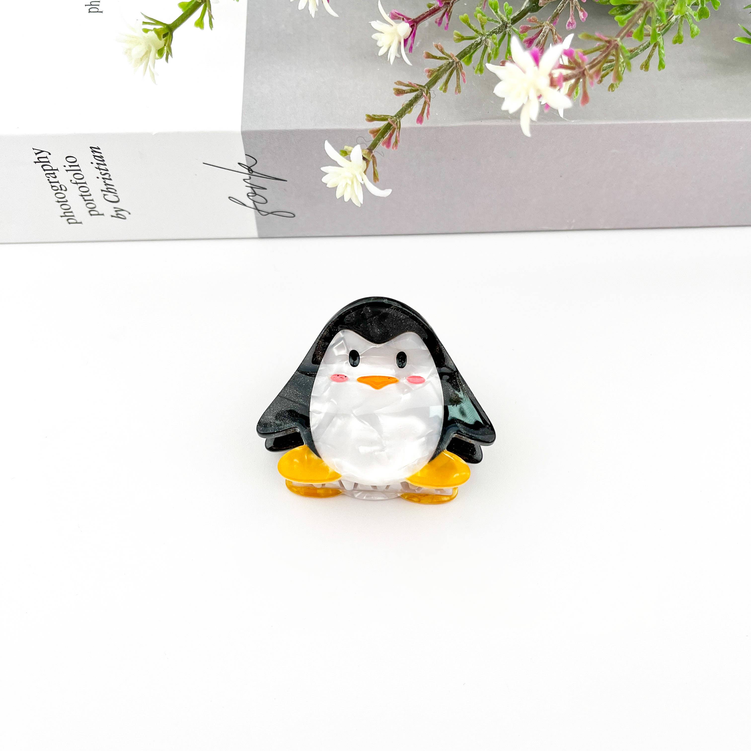 Cartoon Penguin Small Acetate Hair Clip for wholesale on Faire2
