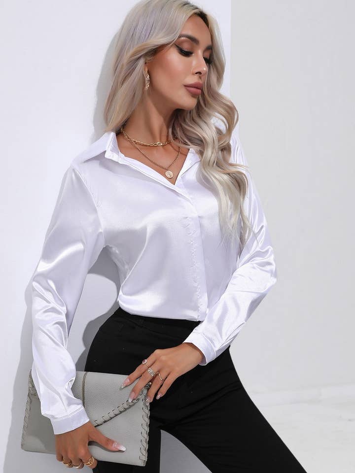NINEXIS - Wholesale Button Down Shirt - Women's - CWTBLL0692_Button Down Silky Satin Long Sleeve Top32