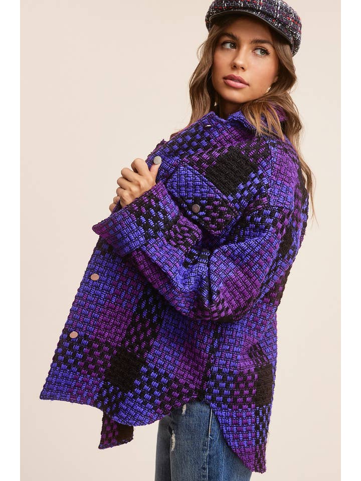 La Miel - Wholesale Jacket - Women's - JKT1772-Check Patterned Loose Fit Jacket with Front Pockets9