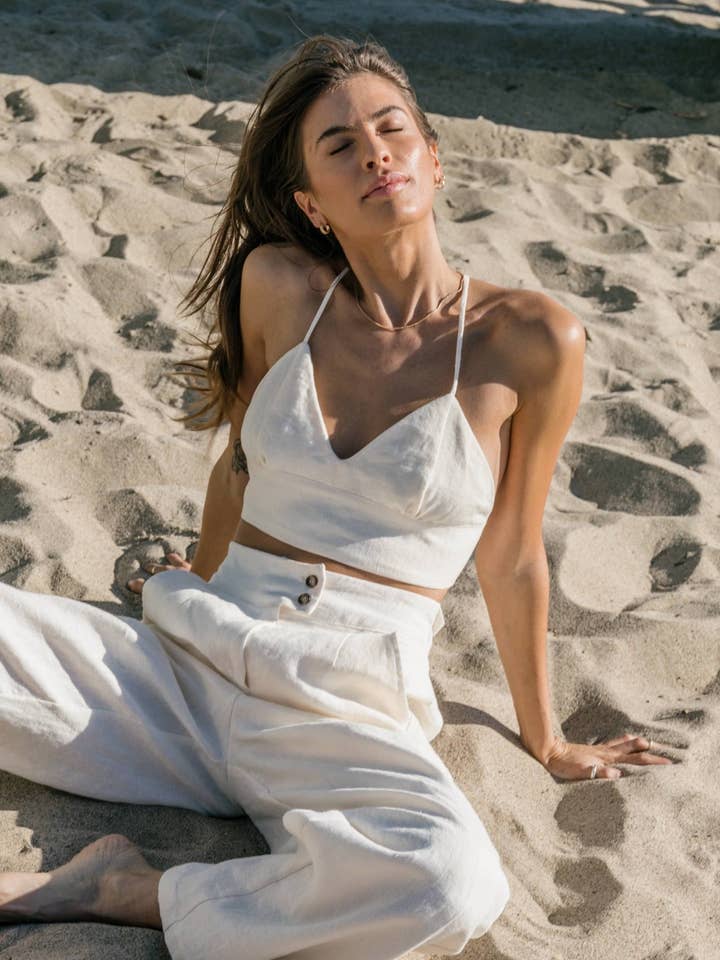 Dora Linen Crop Top for wholesale by Stacia