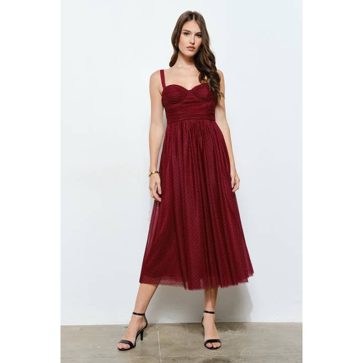 INA - Wholesale Dress - Women's - Polka Dot Tulle Bustier Midi Dress9