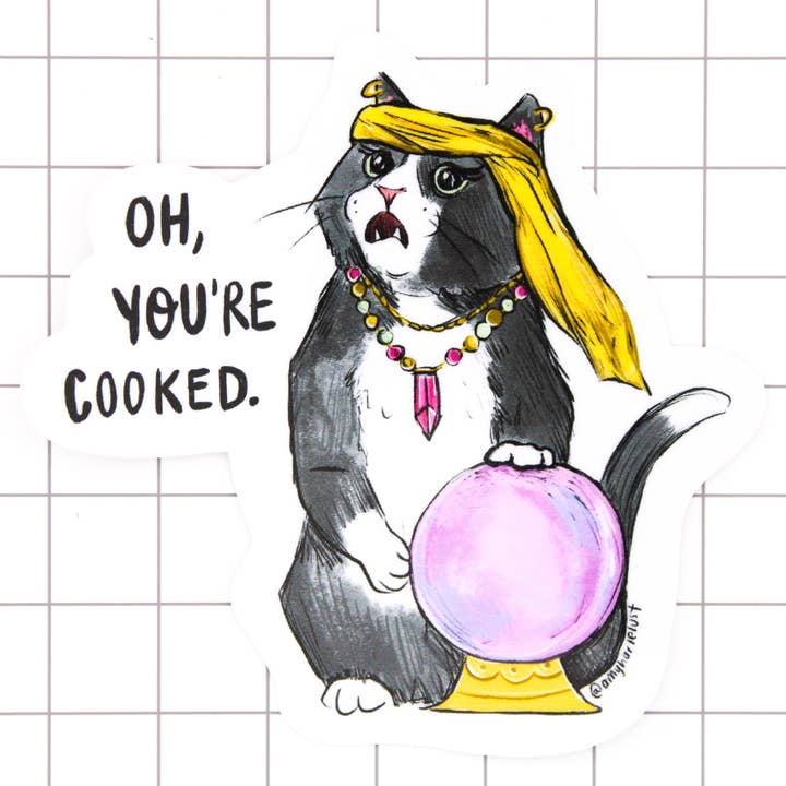 Fortune Kitty Vinyl Sticker for wholesale by Amy Hartelust Art and Illustration