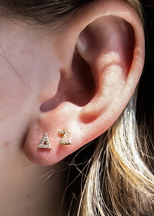 Gold 14k Pave Greek Letter Studs PREPACK for wholesale on Faire1