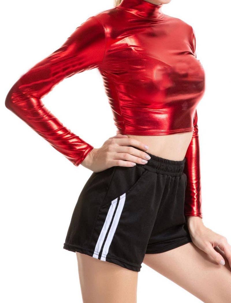 safistyle - Wholesale Blouse - Women's - Shiny Mock Neck Long Sleeve Crop Top3