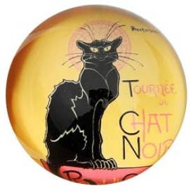 Le Chat Noir Black Cat Montmartre Paris Glass Paperweight by Steinlen for wholesale by Museum Wholesale Inc