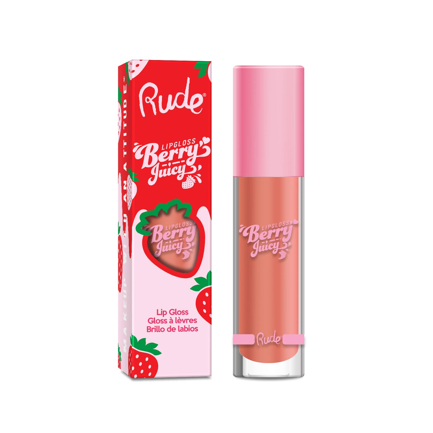 Rude Cosmetics – Gloss labial por atacado – Conjunto de Exposição de Brilho Labial Sabor Frutos Vermelhos, 64 peças (8 tons)4