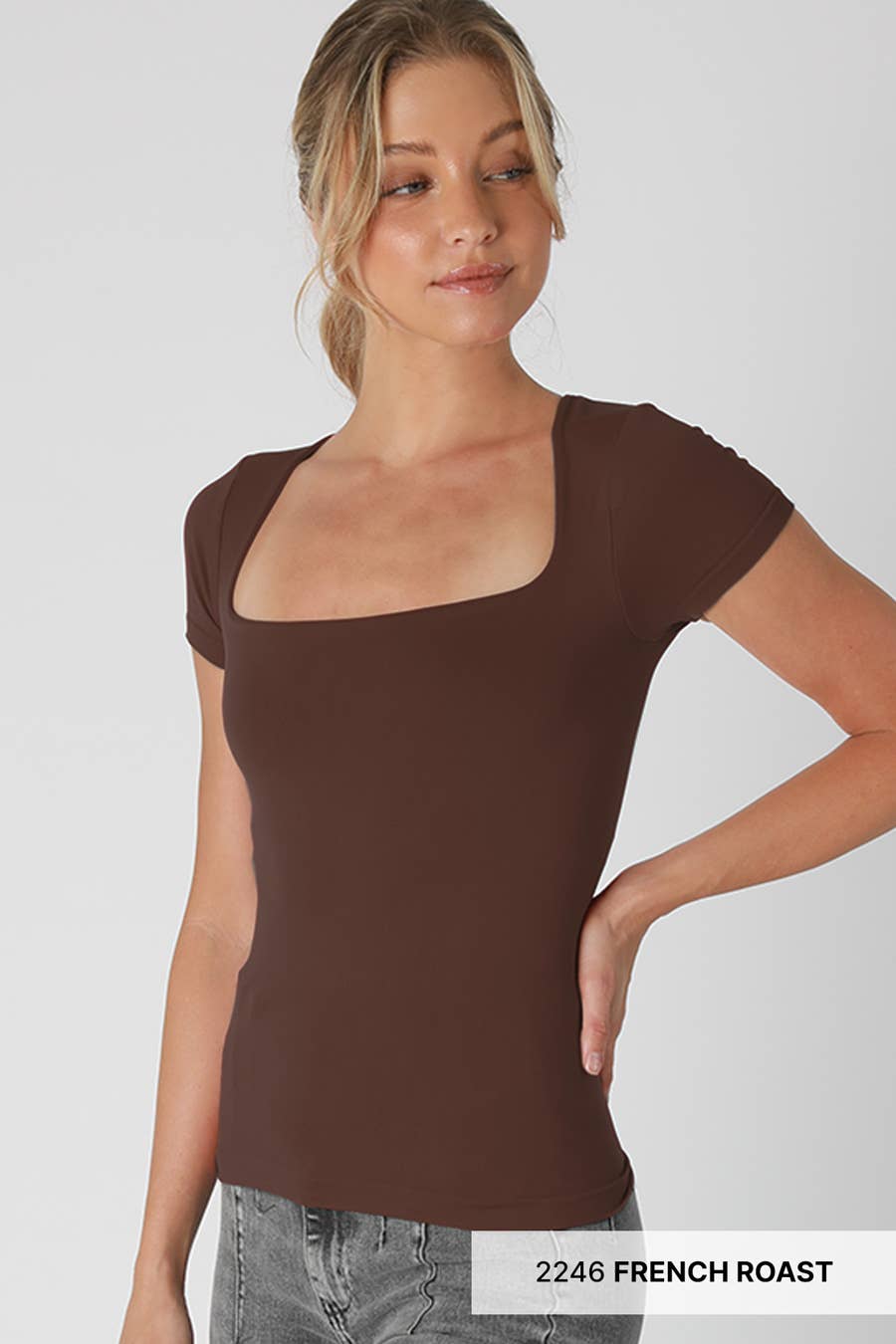 NIKIBIKI - Wholesale Knit Top - Women's - NS8326- Square Neck SS Top2