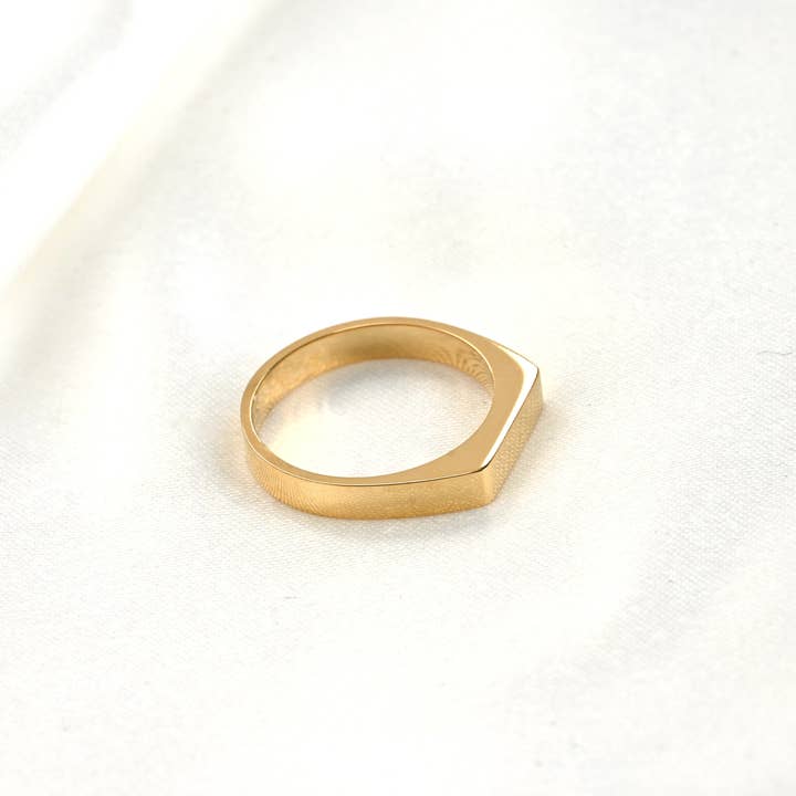 Blueyejewelry – Anel de sinete por atacado – Anel Slim Signet - Anel Impermeável 18k Retângulo Dourado4