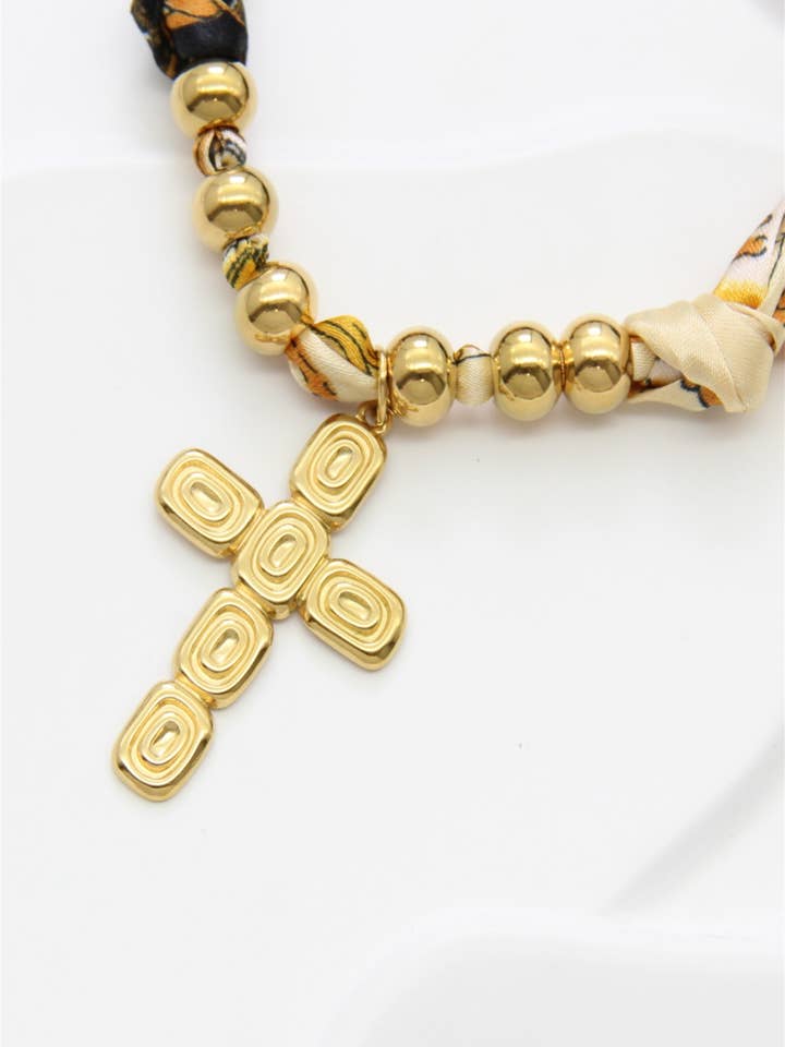 Collar bufanda con colgante de cruz - Acero inoxidable para venta al por mayor de BELLISSIMA BIJOUX