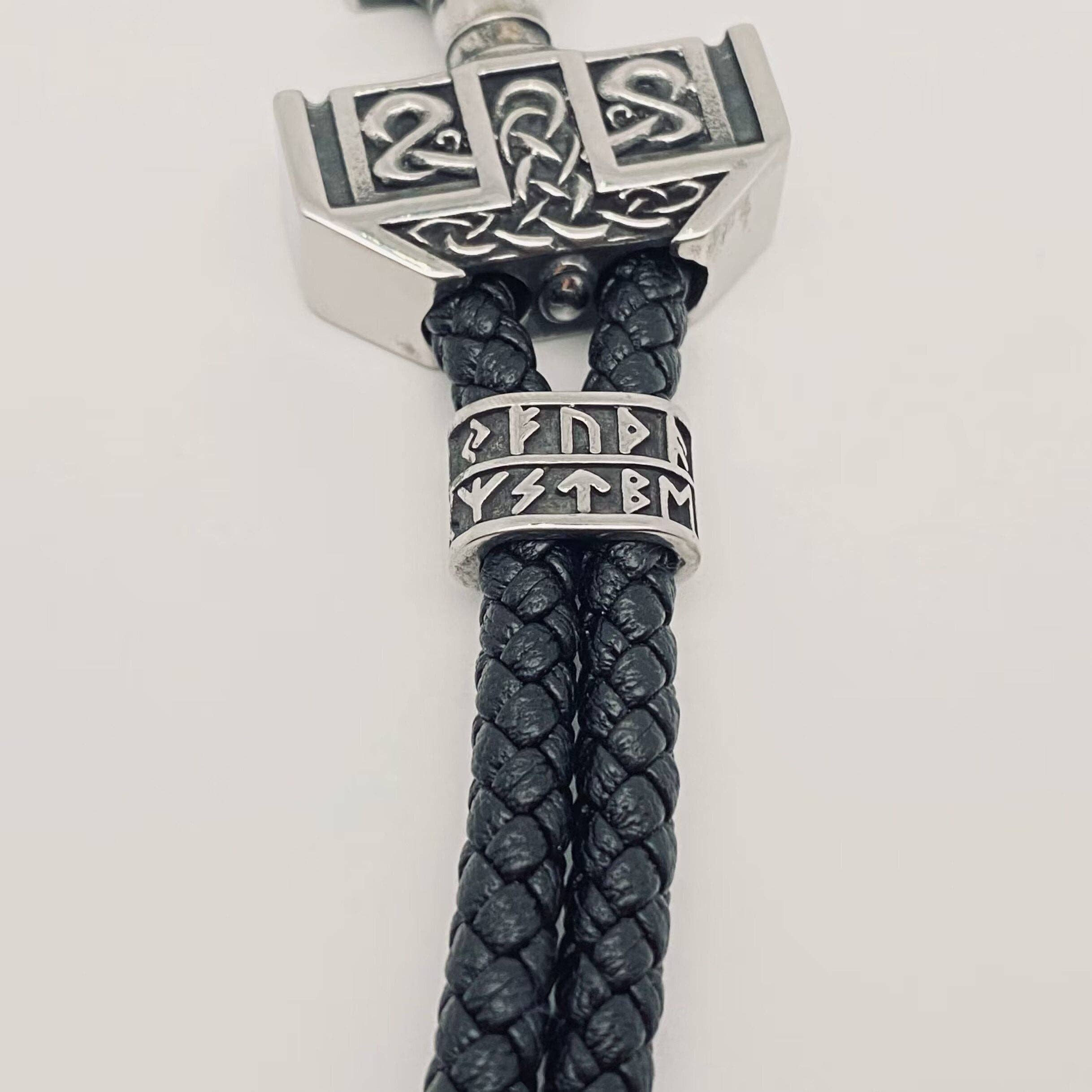 Mio Queena - Wholesale Woven/Braided Bracelet - Stainless Steel Thor's Hammer Pendant Woven Leather Bracelet2