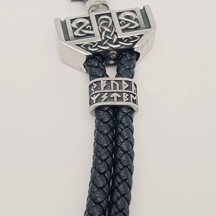 Mio Queena - Wholesale Woven/Braided Bracelet - Stainless Steel Thor's Hammer Pendant Woven Leather Bracelet2