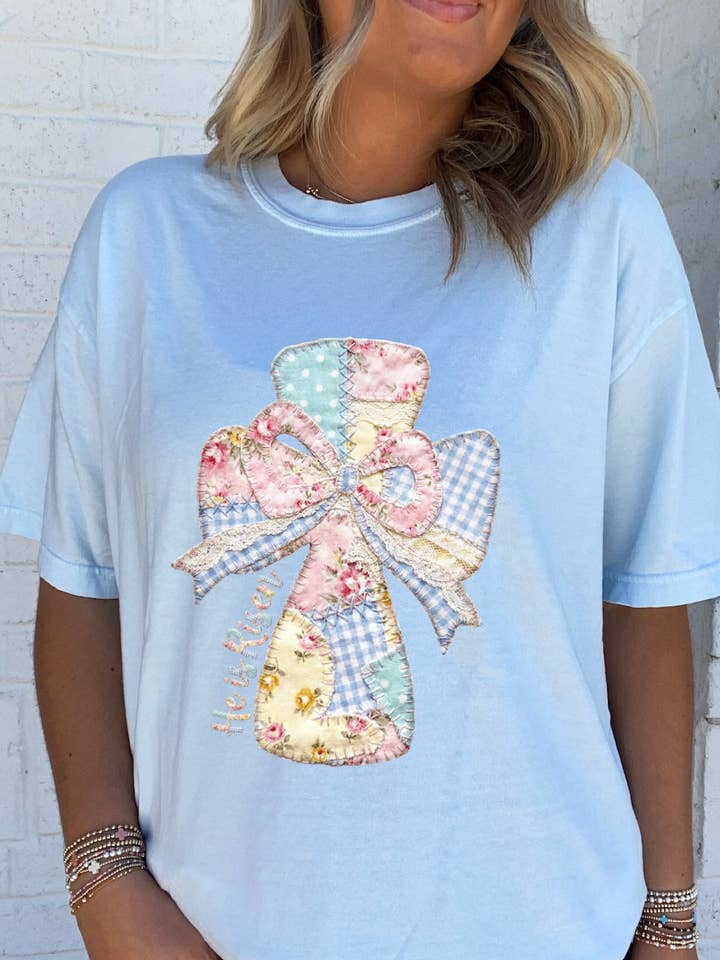 Faux Patchwork Cross Tee for wholesale by Ace of Grace