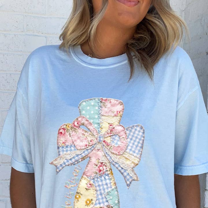 Faux Patchwork Cross Tee for wholesale by Ace of Grace