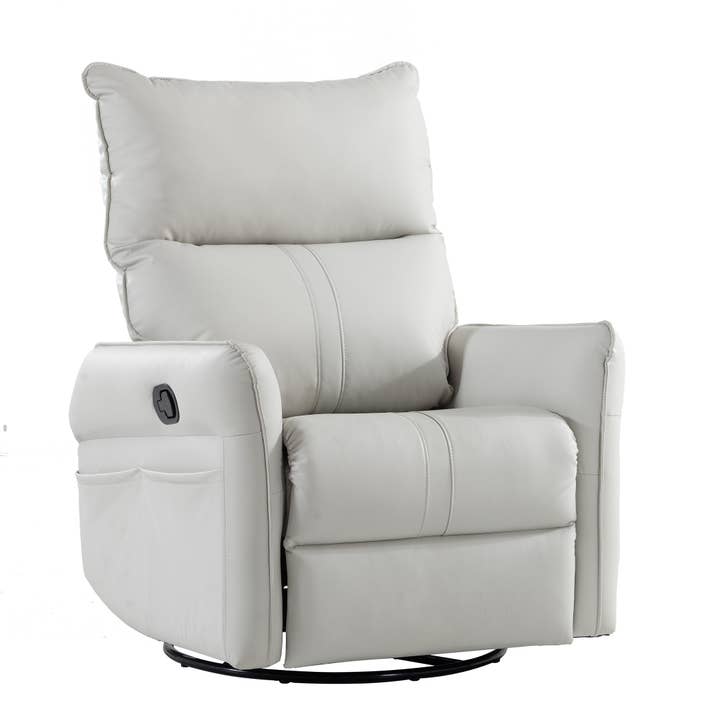HOMYCASA DESIGN INC - Wholesale Rocking Chair - PU Rocking Recliner Chair, 360° Swivel Nursery Rocking Chair, Glider Chair, Modern Small Rocking Swivel Recliner Chair, Home Theater Seating, Side Pocket (Light Gray+360° Swivel)6