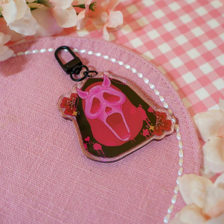 Aerynu – wholesale Nyckelringar - Dam – Rosa skräckikon pixel nyckelring