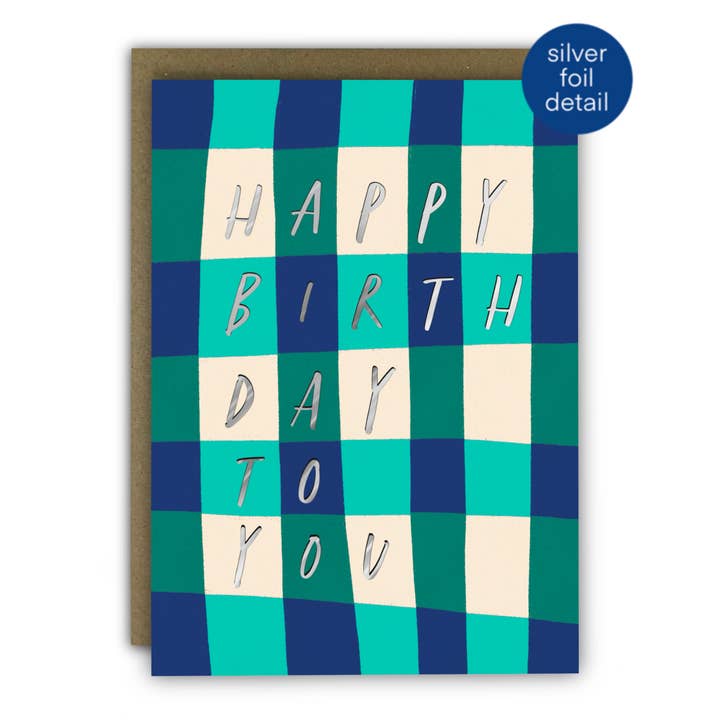 Birthday Card For Him - Blue Teal Gingham Card for Him for wholesale by RUNNING WITH SCISSORS