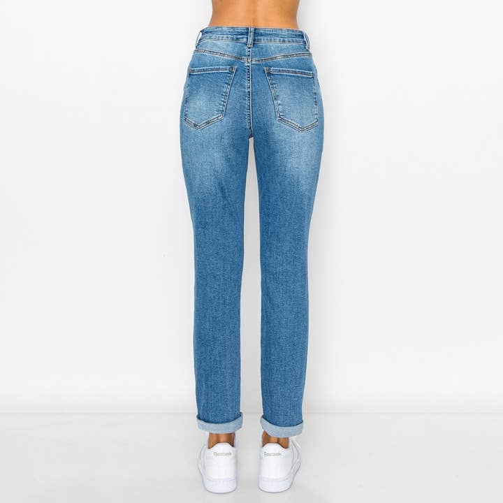 BELLA LUNA - Vente Jean – femme - PLUS DESTRUCTED CUFFED MOM JEANS5