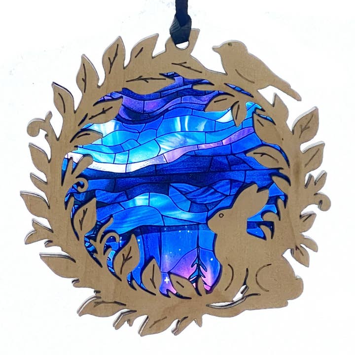 Woodland Wreath Ornament Suncatcher – Butterfly Forest for wholesale by Squirrel Tacos Papercuts