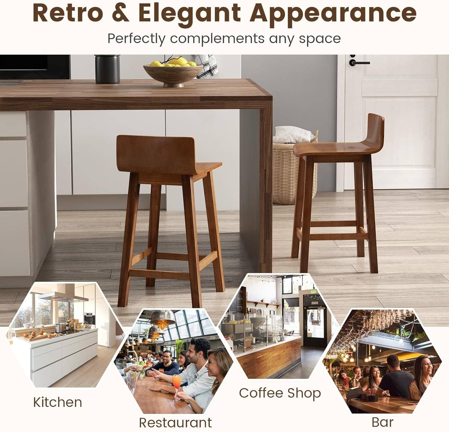 24.5 Inch Counter Height Farmhouse Wooden Bar Stool Set Of 2 With Brown Footrest And Low Back for wholesale on Faire7