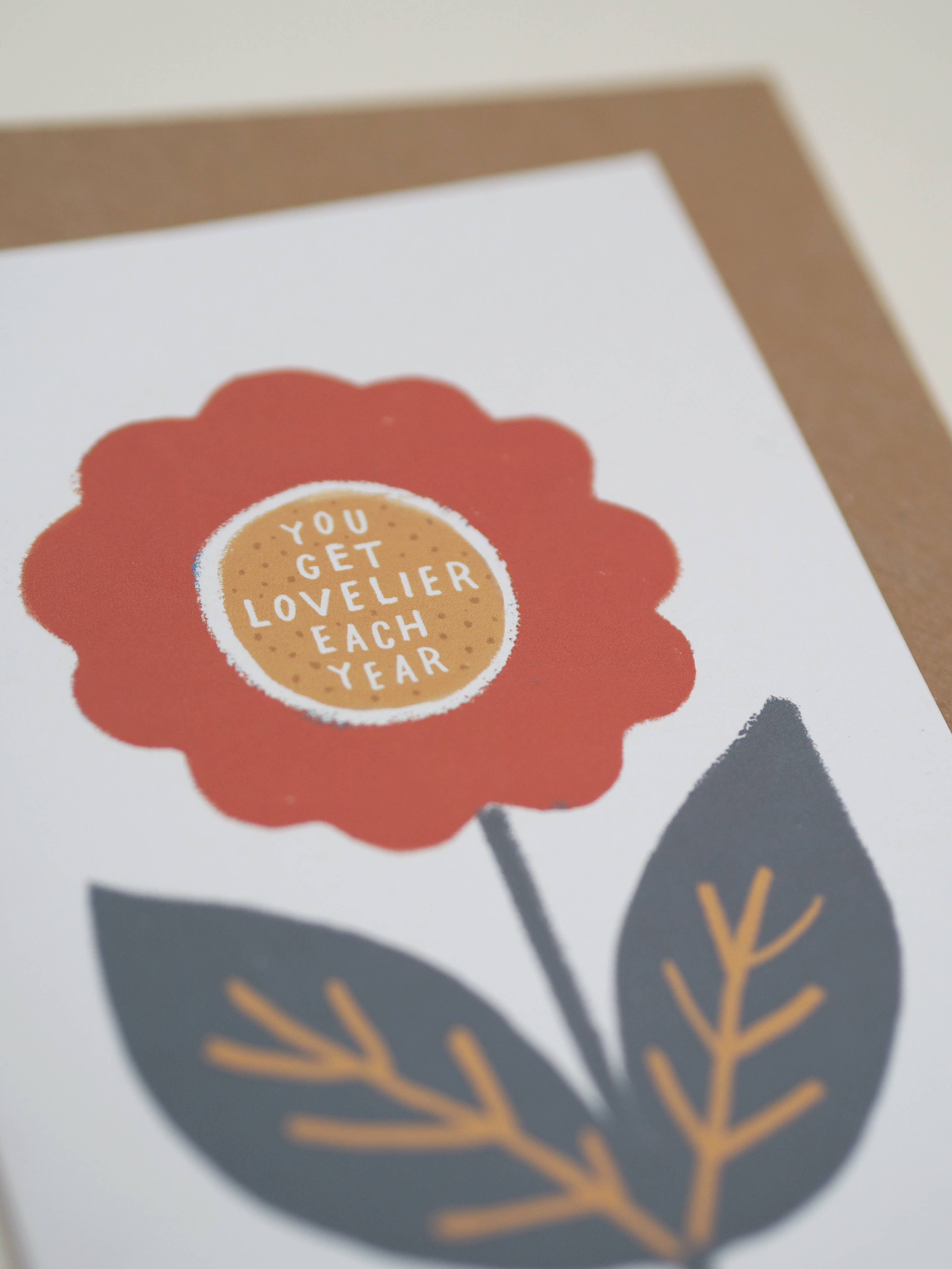 Jade Fisher - Vente Cartes d'amitié - Carte florale illustrée « You Get Lovelier Each Year »1