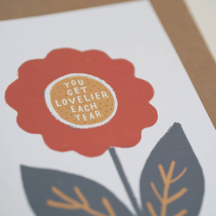 Jade Fisher - Vente Cartes d'amitié - Carte florale illustrée « You Get Lovelier Each Year »1