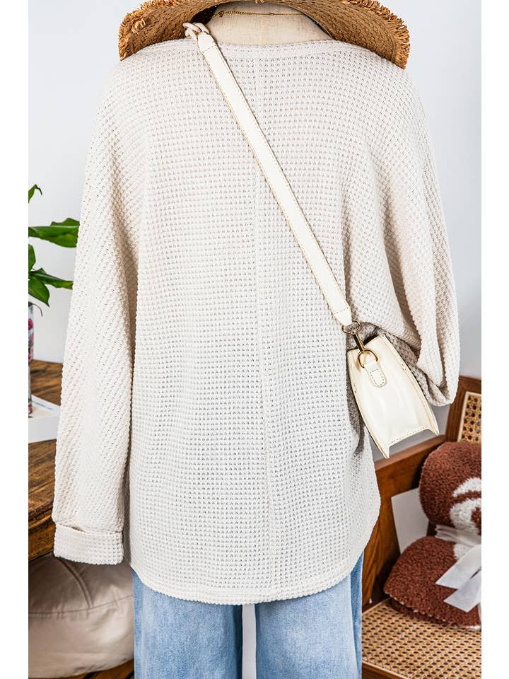 fashionworks - Wholesale Tunic Sweater - Women's - Fall Waffle Knit Side Slits Loose Fit Top Blouse*S-2XL